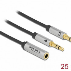 Cablu stereo jack 3.5mm 4 pini la 2 x jack 3.5mm pentru casca + microfon M-T (CTIA), Delock 66740