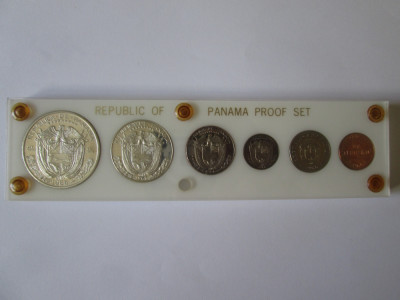 Rar! Panama set 6 monede 1966 Proof:1(arg),1/2(arg),1/4,1/10 Balboa,1,5 Centesi. foto