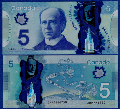 !!! CANADA - 5 DOLARI 2013 (2022) - P 106 e - UNC / Sign. Lane &amp;amp; Macklem foto