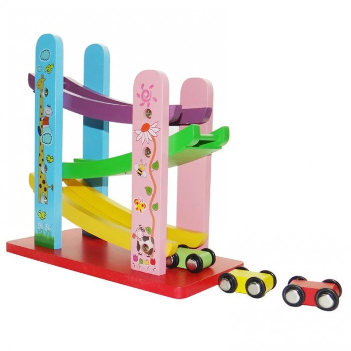 Circuit cu 3 piste si 3 masinute colorate, 7Toys