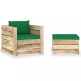 vidaXL Set mobilier grădină cu perne, 2 piese, lemn tratat verde 3074536