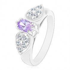 Inel de culoare argintie, fundiţă lucioasă cu zirconiu oval violet deschis - Marime inel: 52