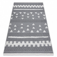 Covor ECO SISAL BOHO MOROC Geometric 22321 franjuri - două niveluri de lână cremă / gri, covor reciclat, 136x190 cm