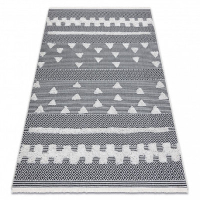 Covor ECO SISAL BOHO MOROC Geometric 22321 franjuri - două niveluri de l&amp;acirc;nă cremă / gri, covor reciclat, 175x270 cm foto