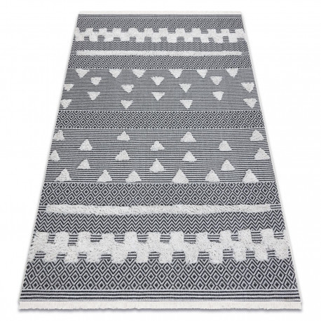 Covor ECO SISAL BOHO MOROC Geometric 22321 franjuri - două niveluri de l&acirc;nă cremă / gri, covor reciclat, 155x220 cm