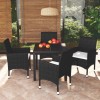 VidaXL Set de masă pentru grădină cu perne, 5 piese, negru, poliratan 3095010