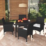 VidaXL Set de masă pentru grădină cu perne, 5 piese, negru, poliratan