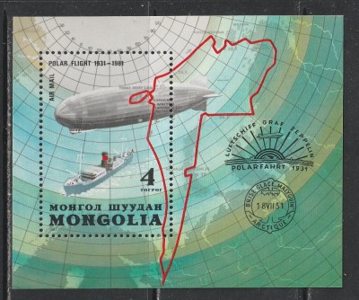 Mongolia 1981 - #340 Zborul Polar cu Zeppelinul S/S 1v MNH foto