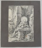 Lucas van Leyden &quot;Sfantul Ieronim in pestera&quot; gravura veche cca 1590