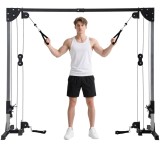 SPORTNOW Aparat de antrenament cu dublă p&acirc;r&acirc;ie vis-a-vis crossover, &icirc;ncărcare liberă cu haltere 2 x 50kg dim. 245L x 85l x 207H cm | Aosom Romania