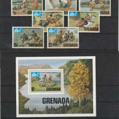 Grenada 1975-Jamborea cercetasilor,serie 7 val si colita,MNH,Mi.677-683 si bl.45