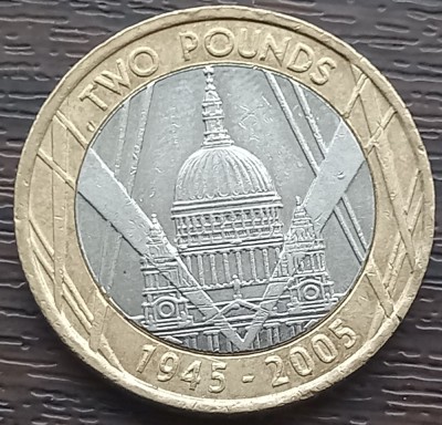 (S) MONEDA ANGLIA - 2 POUNDS 2005, 60 DE ANI DE LA FINALIZAREA CELUI DE-AL DOILEA RAZBOI MONDIAL foto