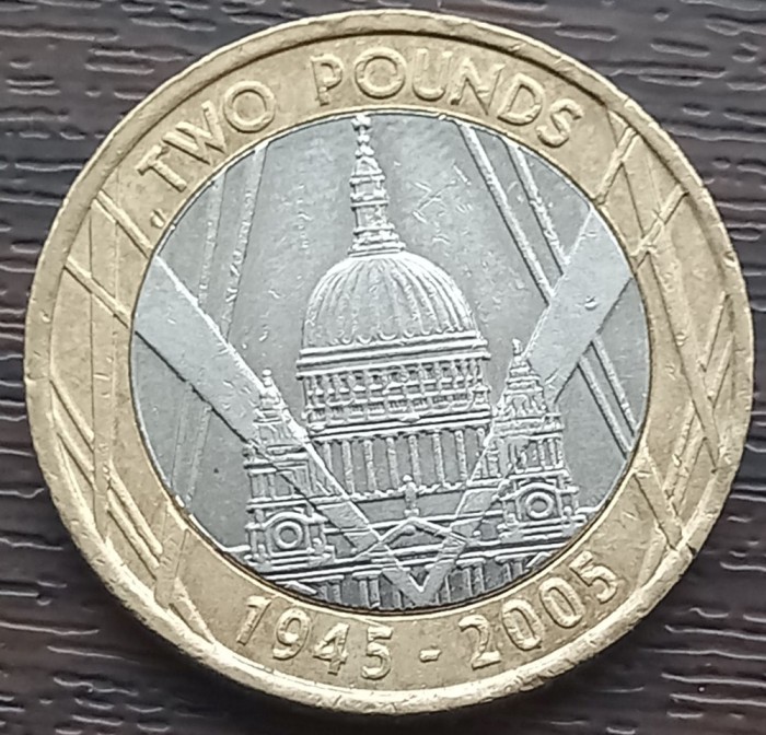 (S) MONEDA ANGLIA - 2 POUNDS 2005, 60 DE ANI DE LA FINALIZAREA CELUI DE-AL DOILEA RAZBOI MONDIAL