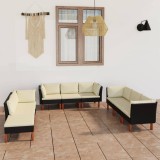 Cumpara ieftin Gossi set mobilier de gradina cu perne, 9 piese, negru, poliratan