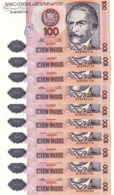 PERU lot 10 buc. X 100 intis 1987 UNC!!! foto