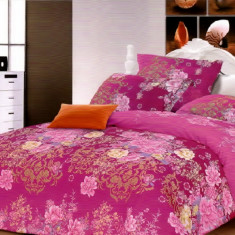 Lenjerie de pat pentru o persoana cu husa elastic pat si fata perna dreptunghiulara, Glamour, bumbac ranforce, gramaj tesatura 120 g/mp, multicolor