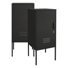 Set 2 bucati noptiera, en.casa, PXSL-0152 Hausj&auml;rvi, 82 x 35 x 35 cm, otel, negru, cu usi cu incuietoare si 4 chei HausGarden Leisure