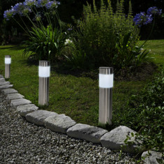 Lampa Solara LED tip Stalpisor din Metal Satinat, Lumina Alb Rece, Inaltime 37cm