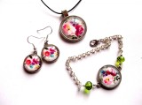 set pandantiv , bratara reglabila si cercei cu flori 40358