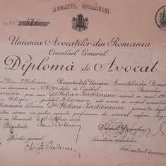 Diploma de avocat per. regalista / Bucuresti 1924