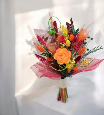 Buchet din Plante Uscate si Frunze Voal - Design Natural, 20x23 cm foto