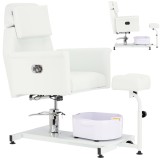 Fotoliu cosmetic pentru pedichiură Luca, rabatabil, cu masaj pentru picioare, pentru salon spa, alb.