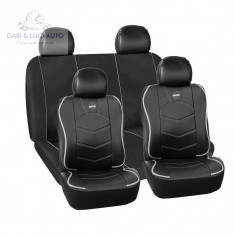 Huse scaune auto Chevrolet Astro - Momo piele ecologica+material textil negru cu ornamente gri 11 Bucati foto