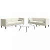 Set Canapele Chesterfield vidaXL, 2 Piese, Crem, Catifea, Perne Rulou, 2 si 3 Locuri, 174/194 cm