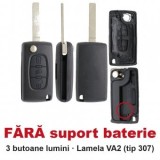 Carcasa Cheie Briceag Topautochei 3 Butoane Lumini VA2 Fara Suport Baterie Compatibila Peugeot Citroen