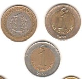 SV * Turcia LOT 3 x 1 LIRA 2005 - 2007 - 2009 MODELE DIFERITE +/- VF, Asia, Cupru-Nichel