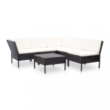Cumpara ieftin Set mobilier de grădină cu perne, 6 piese, negru, poliratan