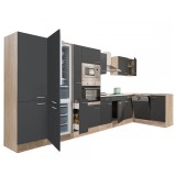 Unitate Bucatarie Colț Leziter Yorki 430 modulara, Stejar Sonoma, Antracit, 430cm, cu Congelator si Frigider