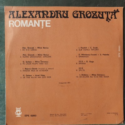 Vinil Alexandru Grozuță &amp;ndash; Romanțe, stare f buna foto