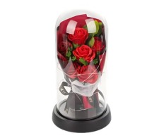 Trandafiri in cupola de sticla, lumini LED, rosu, 11 x 21 cm