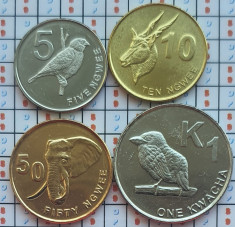Set 4 monede Zambia 5, 10, 50 Ngwee, 1 Kwacha 2012 UNC - A021 foto