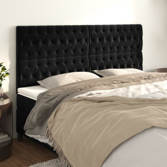 vidaXL Tăblii de pat, 4 buc, negru, 90x7x78/88 cm, catifea 3116730