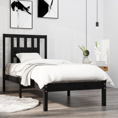 vidaXL Cadru de pat Small Single 2FT6, negru, 75x190 cm, lemn masiv foto