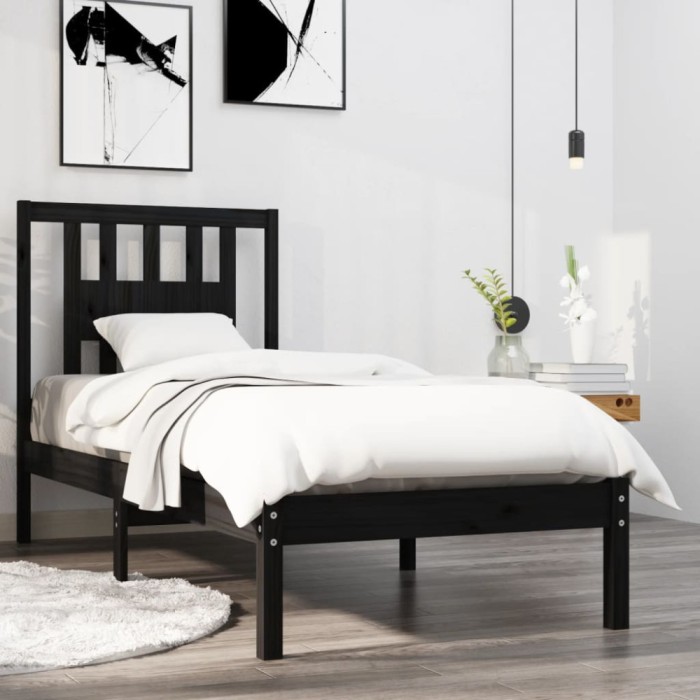 vidaXL Cadru de pat Small Single 2FT6, negru, 75x190 cm, lemn masiv