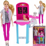 Păpușă veterinar cu animal de companie, trusă medicală, masă, stetoscop, c&acirc;ntar, accesorii