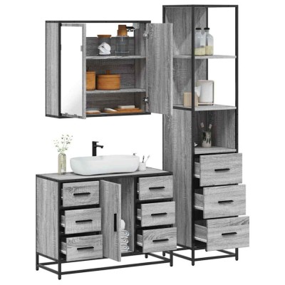 Set mobilier de baie, 3 piese, gri sonoma, lemn prelucrat foto