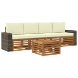 vidaXL Set de canapele de exterior cu pernă 5 pcs Natural și Crem 3384006
