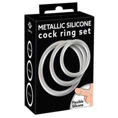 Inele din silicon cu aspect metalic Metallic Silicone Cock Ring Set