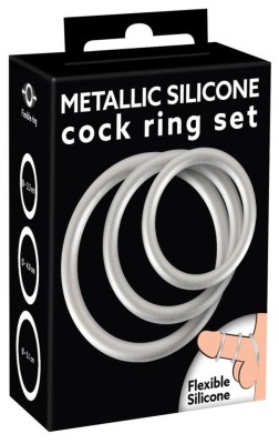 Inele din silicon cu aspect metalic Metallic Silicone Cock Ring Set foto