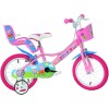 Bicicleta Copii 14 inch Dino Bikes Purcelusa Peppa, Roti Ajutatoare, Cosulet, Scaun Papusa, 4-5 Ani, Fete