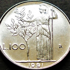 Moneda 100 LIRE - ITALIA, anul 1991 * cod 897 - MODEL MIC = A.UNC