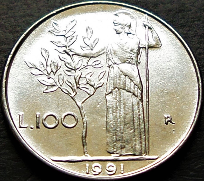 Moneda 100 LIRE - ITALIA, anul 1991 * cod 897 - MODEL MIC = A.UNC