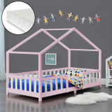 Pat copii design casuta cu saltea si gratar Treviolo 90 x 200 cm roz/alb [en.casa] HausGarden Leisure, [en.casa]