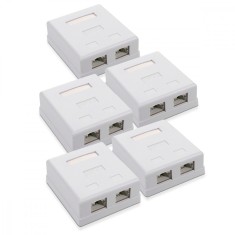 Set 5 Prize duble de RJ45 retea pentru cablu Ethernet CAT6A, Kwmobile, Alb, Metal, 50059.02.01