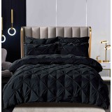 Lenjerie pat dublu cu pliuri,cearceaf cu elastic,bumbac finet,6 piese,neagra-A767