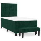 Cumpara ieftin Pat box spring cu saltea, verde inchis, 90x190 cm, catifea